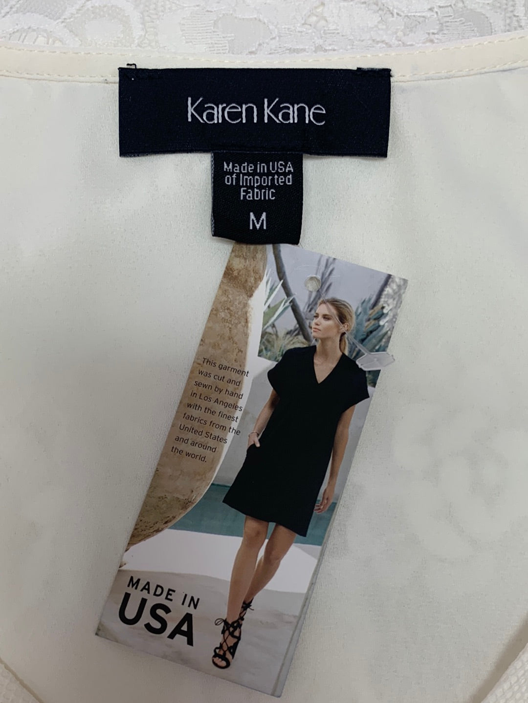 NWT - KAREN KANE off white Lace Overlay 3/4 Sleeve Top - Medium