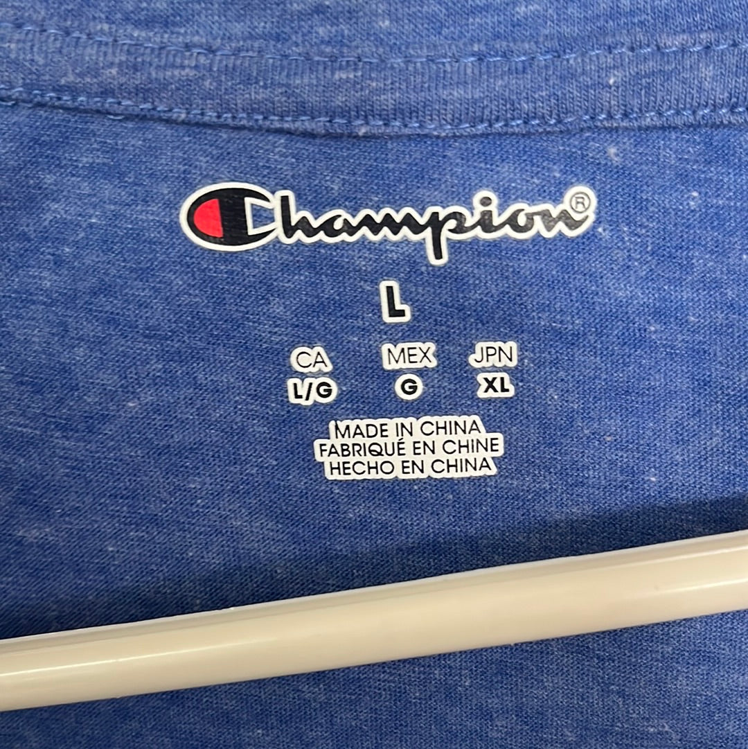 NWT -- CHAMPION blue Kansas Jayhawks V-Neck Shirt -- L