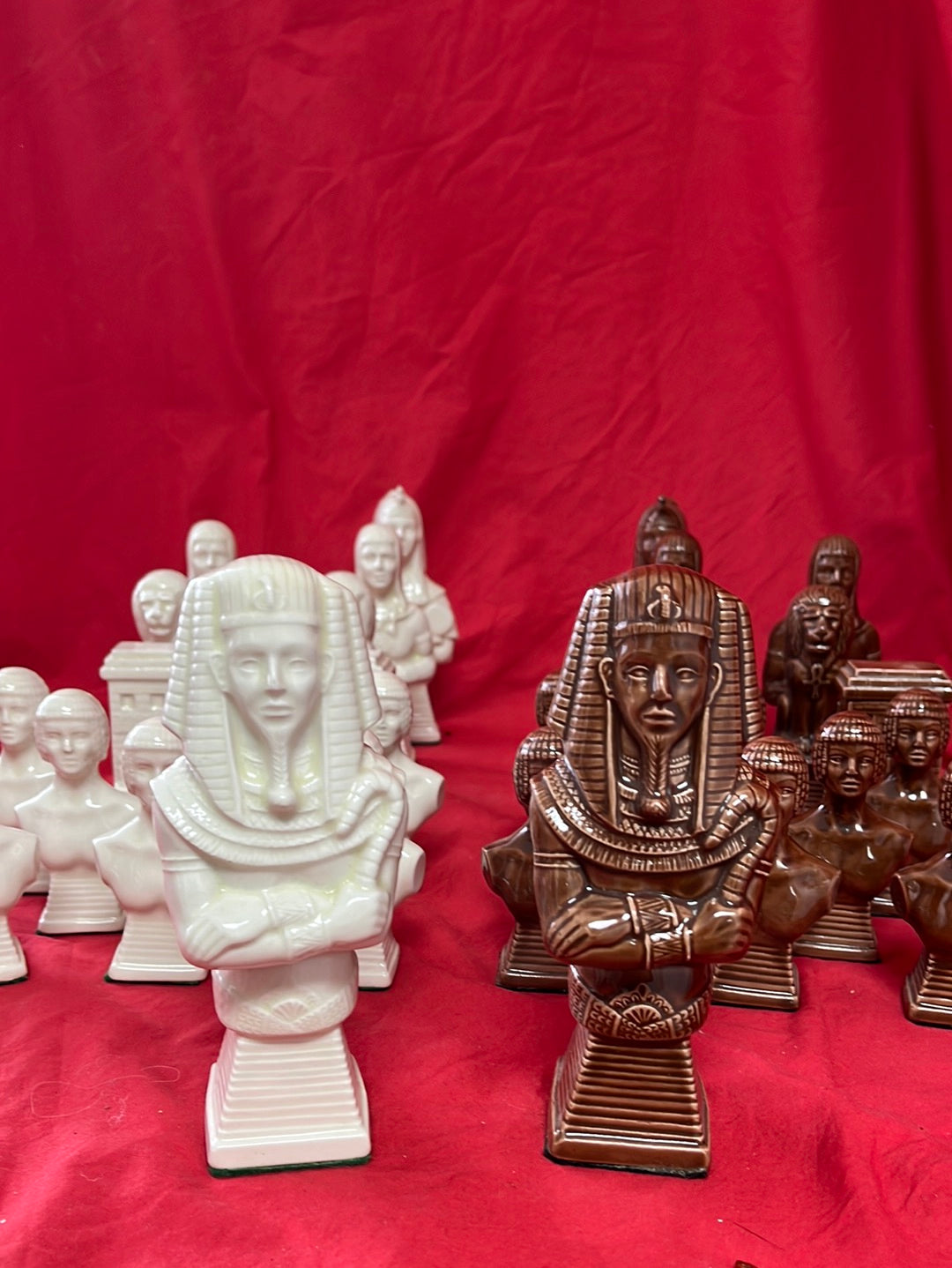 Unbranded/Unmarked Ancient Egyptian Themed Chess Pieces with Wicker Carrying Case