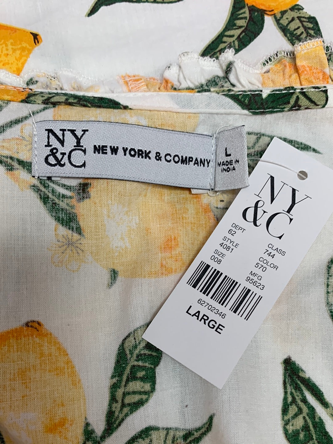NWT - NEW YORK & COMPANY lemon print Sleeveless Ruffle Dress - Large
