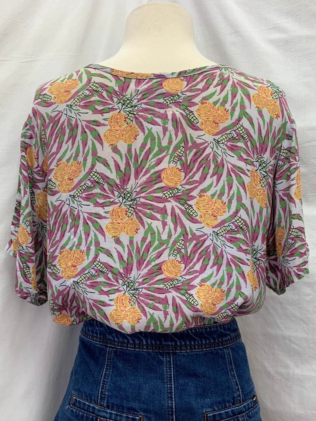 VINTAGE - FLAX JEANNE ENGELHART purple print Beetle Hive Top - Petite