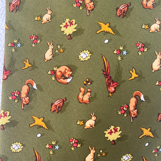 Salvatore Ferragamo Olive Silk Tie with Tesselating Wildlife Pattern