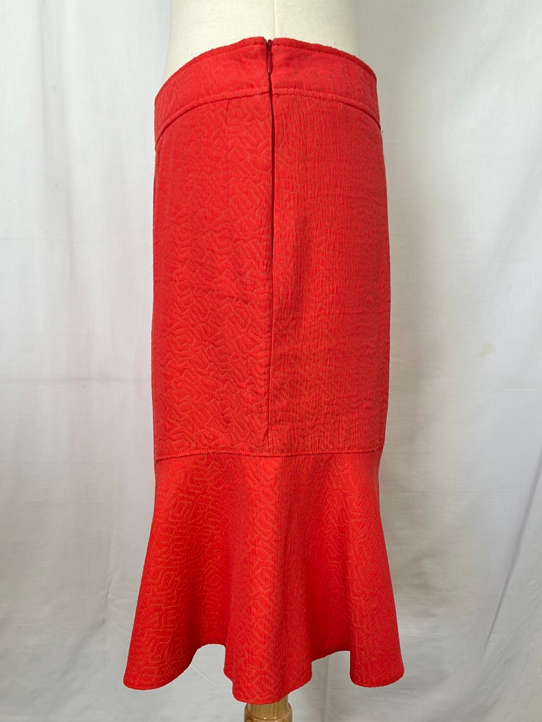 Barami Salmon Flared Midi Skirt w/ Subtle Geometric Stitching -- 4