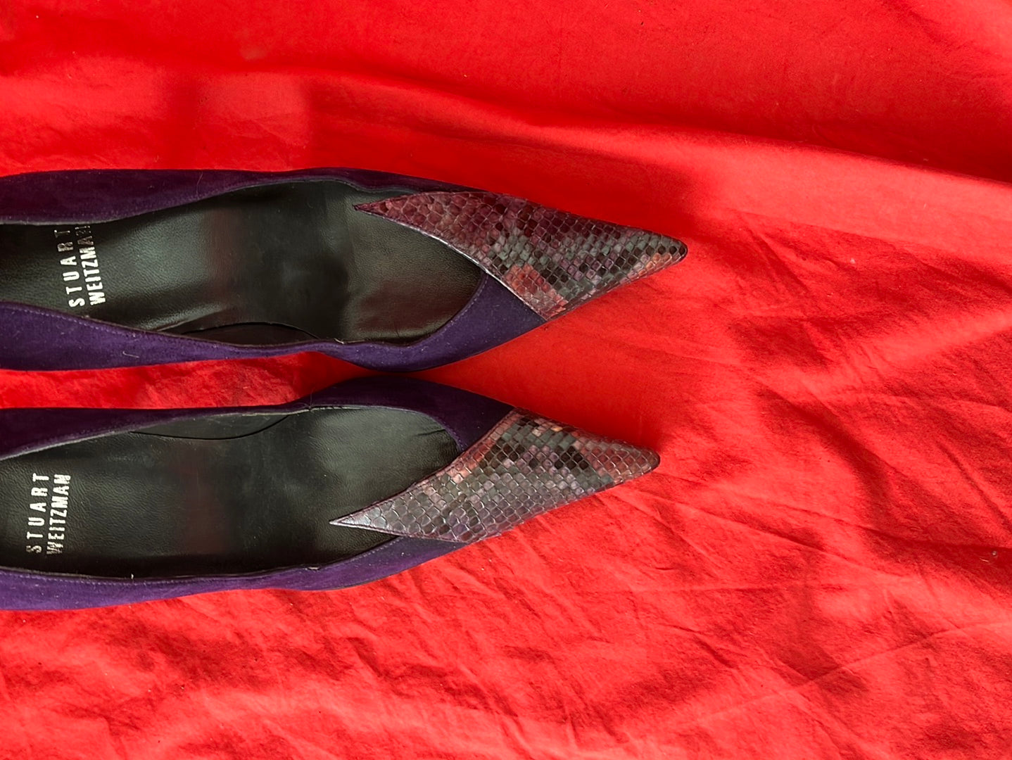 STUART WEITZMAN Purple Suede Heels with Snakeskin Toe -- Size 8.5