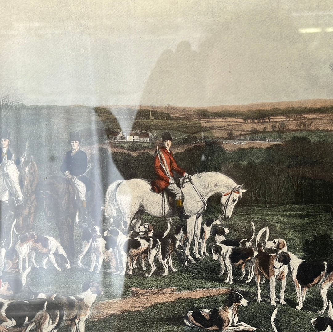 Sir Richard Sutton and the Quorn Hounds Colored Fox Hunt Engraving by Frederick Bromley
