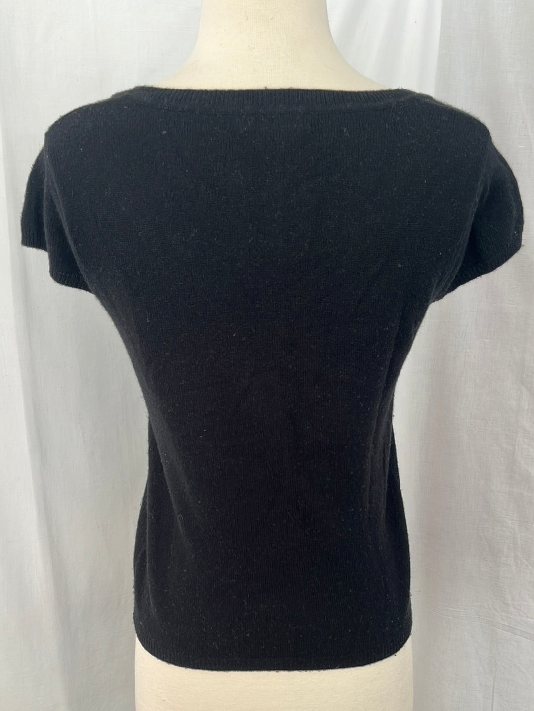 Kenar black Cashmere Cap Sleeve V-neck Sweater -- S
