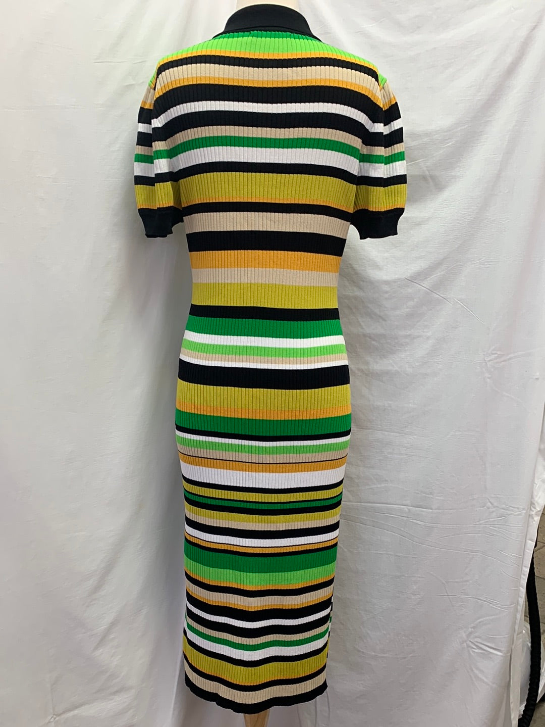NEW YORK & COMPANY yellow stripe Short Sleeve Ribbed Midi Bodycon Dress - XL