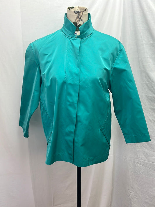 LAFAYETTE 148 teal blue Silk Glossy 3/4 Sleeve Jacket -- M