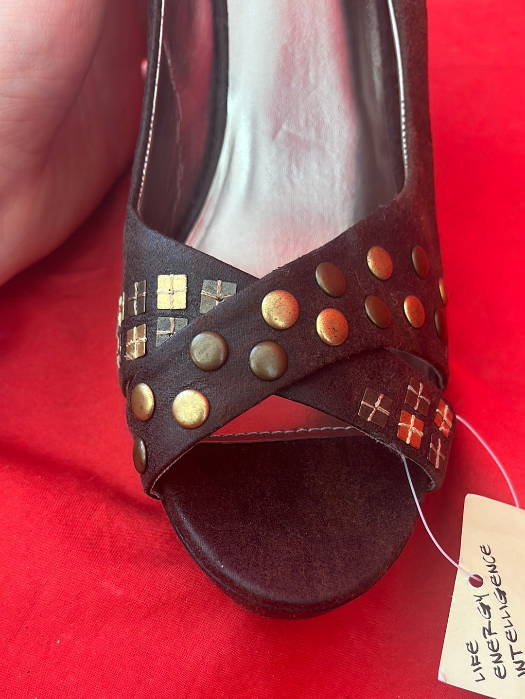 NWT -- L.E.I. Brown Leather Open-Toed Heels -- Size 9.5 US