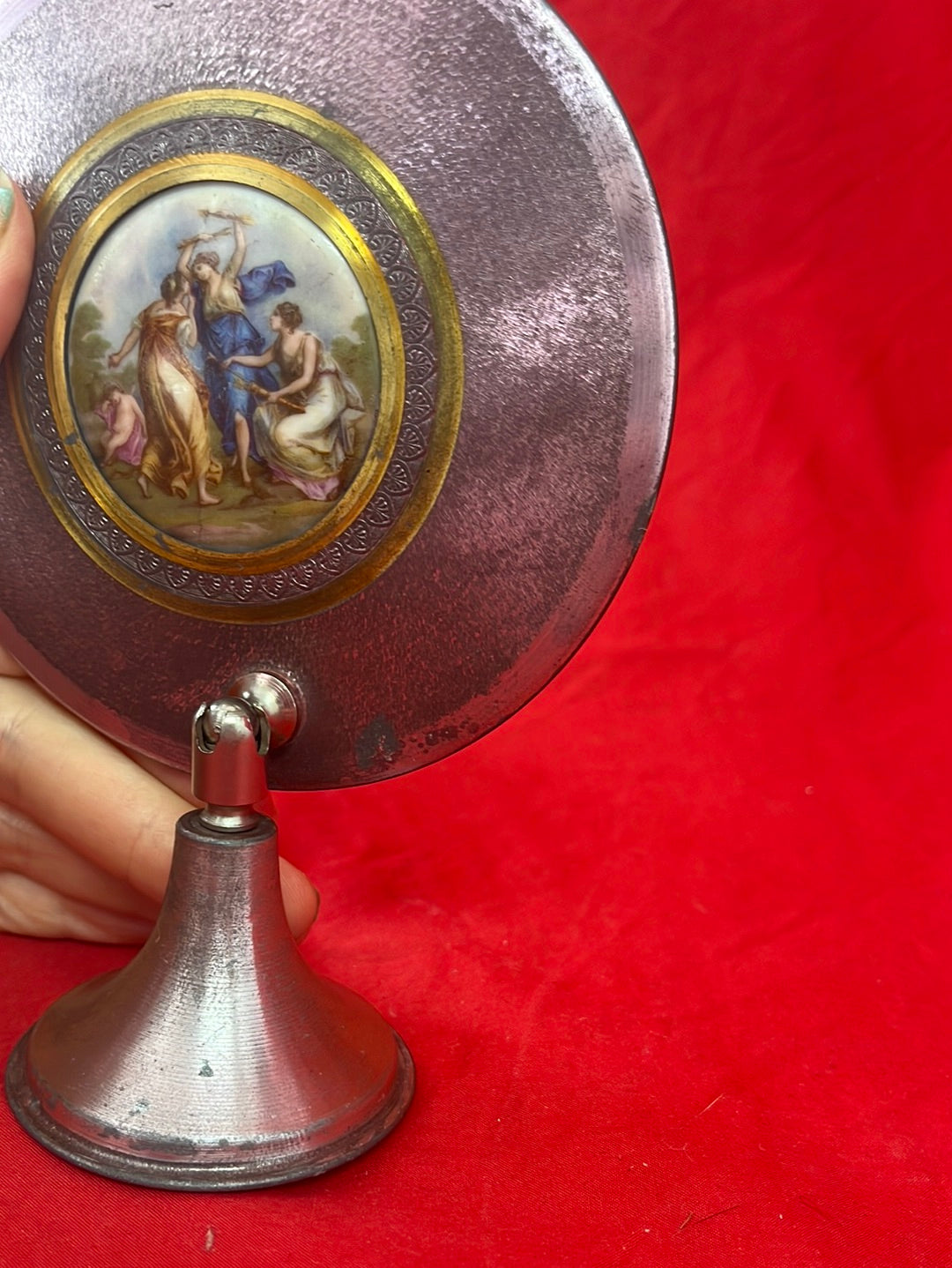 ANTIQUE -- Purple Vanity Mirror with Three Dancing Nymphs and Reclining Cupid