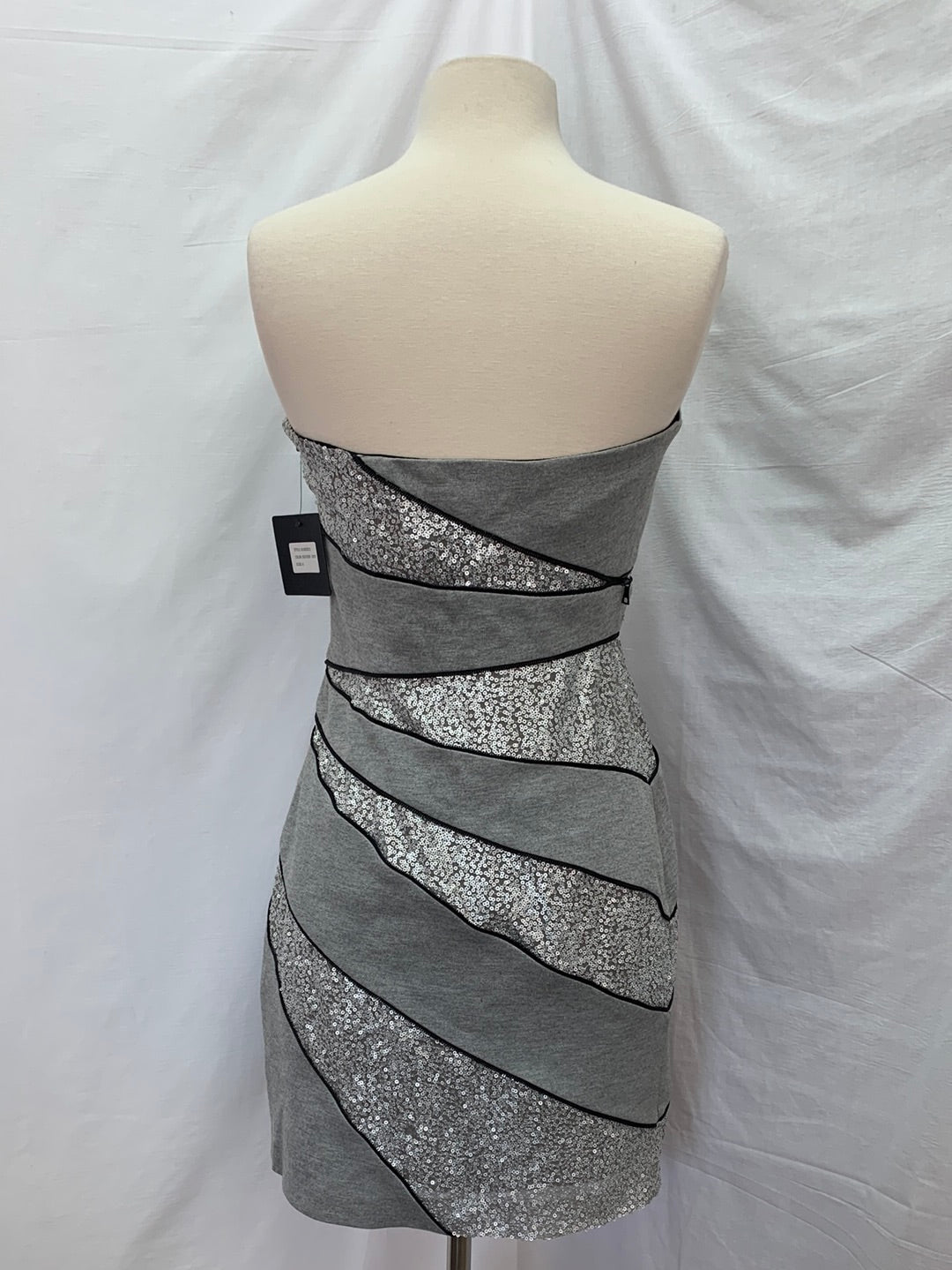 NWT - ROBERT RODRIGUEZ gray silver Zipper Sequin Strapless Dress - 4