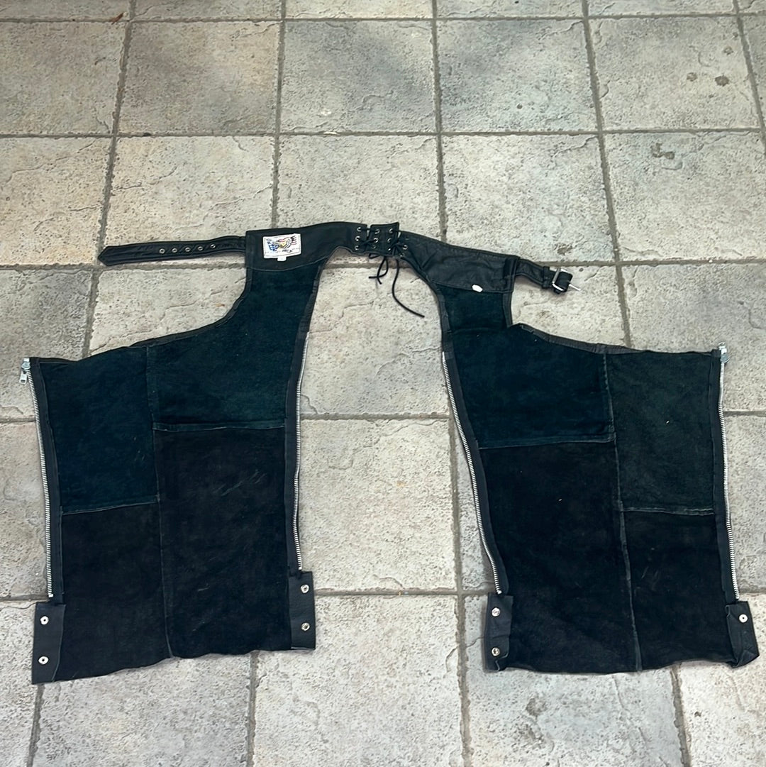 VTG/RARE -- Leather Wear Black Biker Chaps -- S