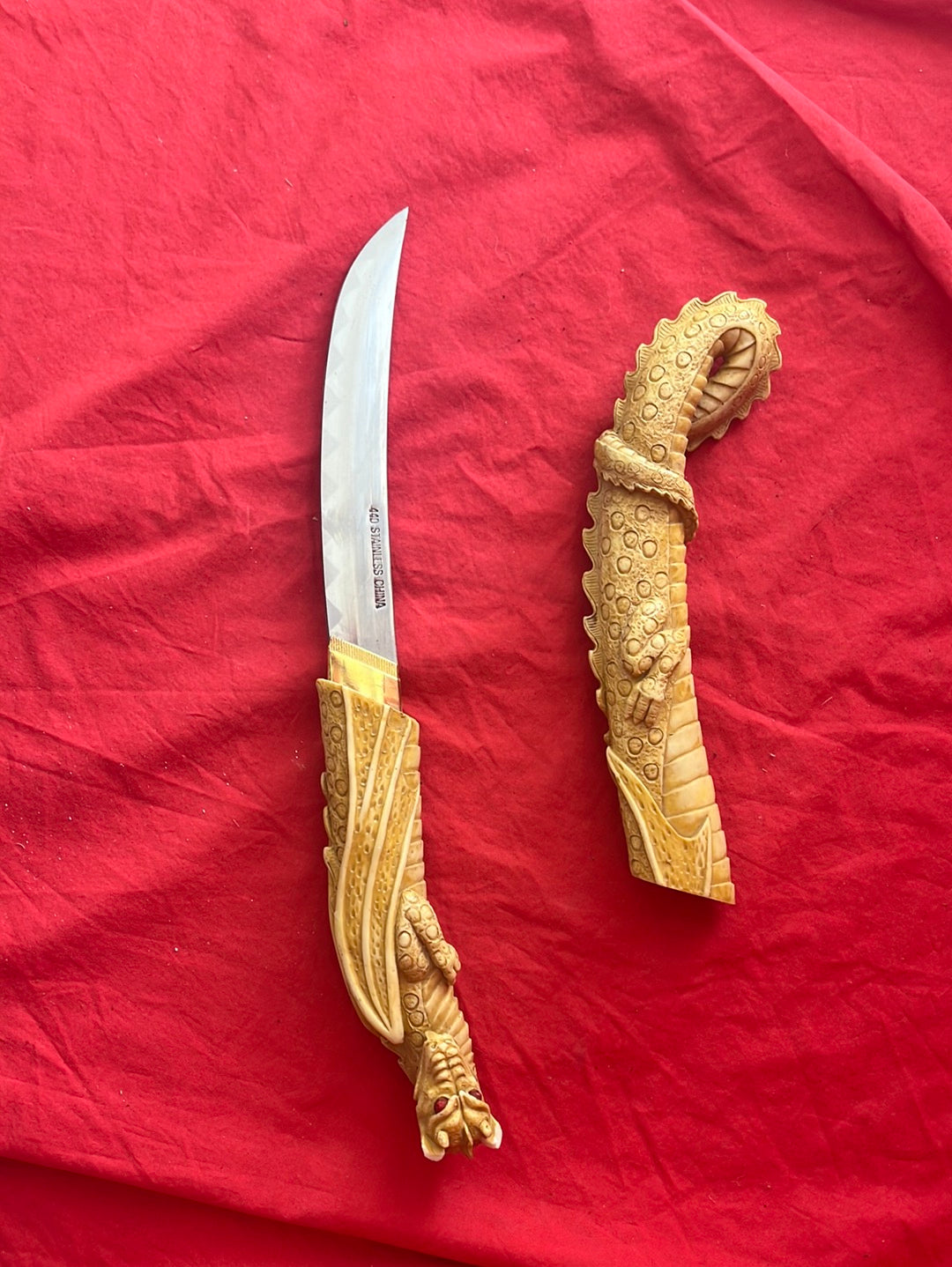 Dragon Dagger with Carved Resin Handle and Sheath