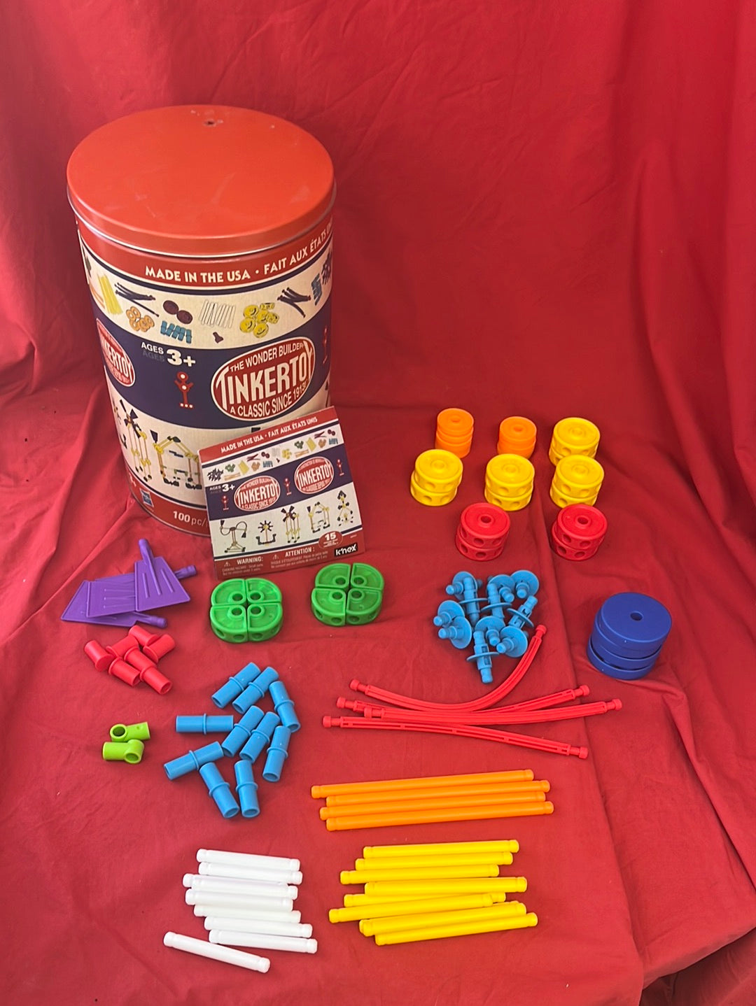 TINKERTOY Deluxe 100pc Tin -- Incomplete