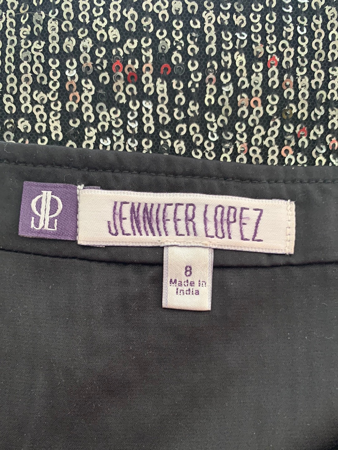 JENNIFER LOPEZ black silver Sequin Mini Skirt - 8