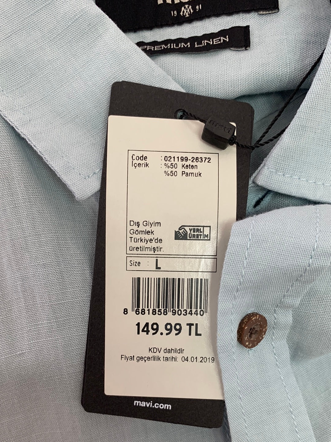 NWT - MAVI blue Linen Cotton Long Sleeve Slim Button Up Shirt - Large