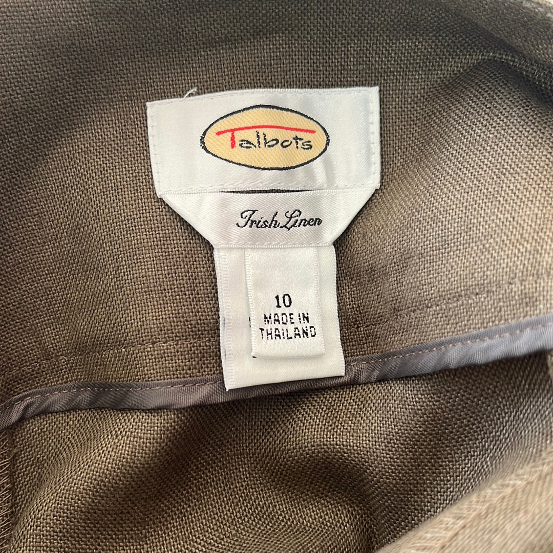 Talbots Dark Brown Irish Linen Front/Back Slit Full Length Skirt-- 10