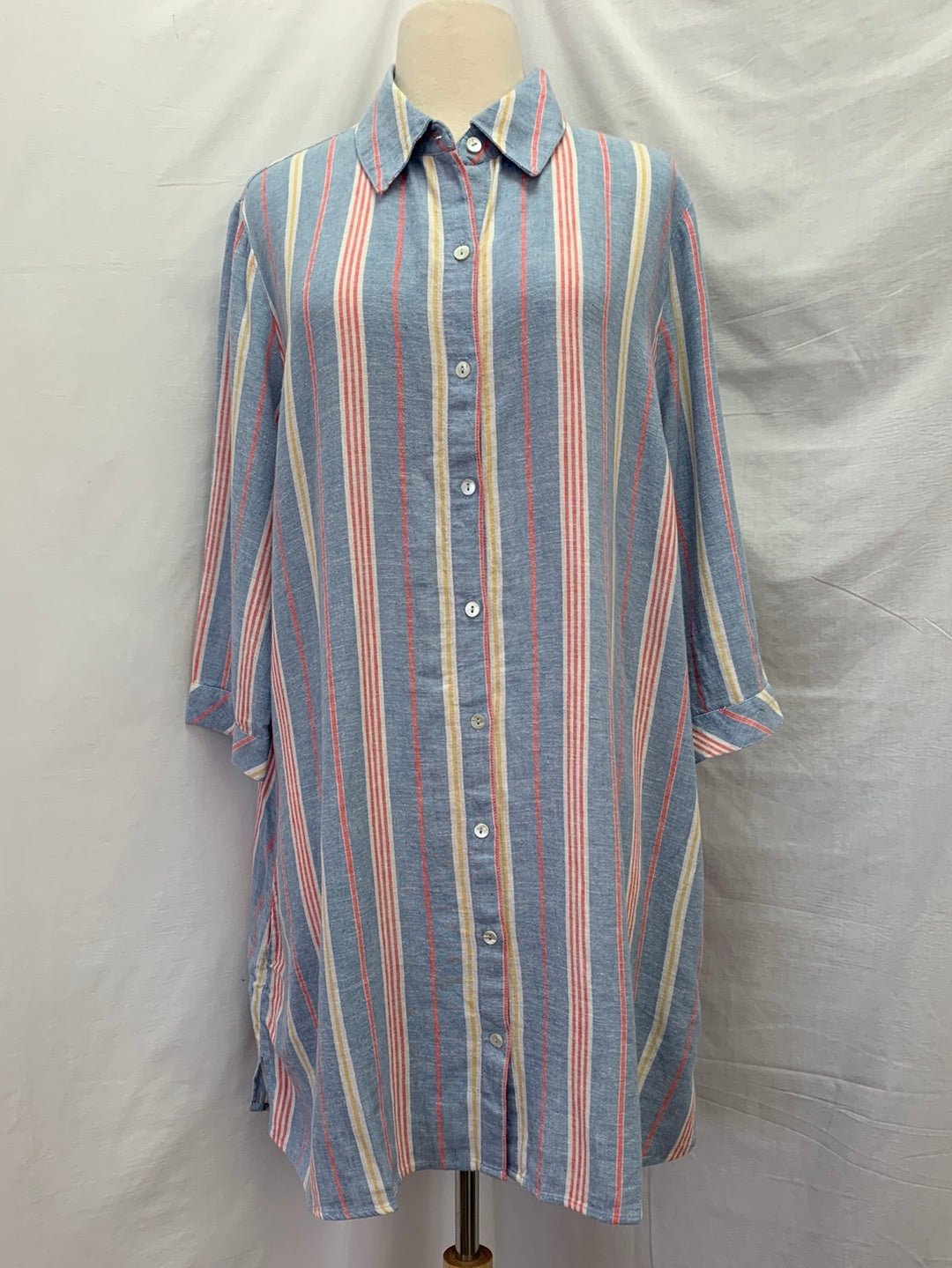 NWOT - D&CO BEACH blue stripe LINEN BLEND 3/4 Sleeve Side Pockets Tunic Top - XL