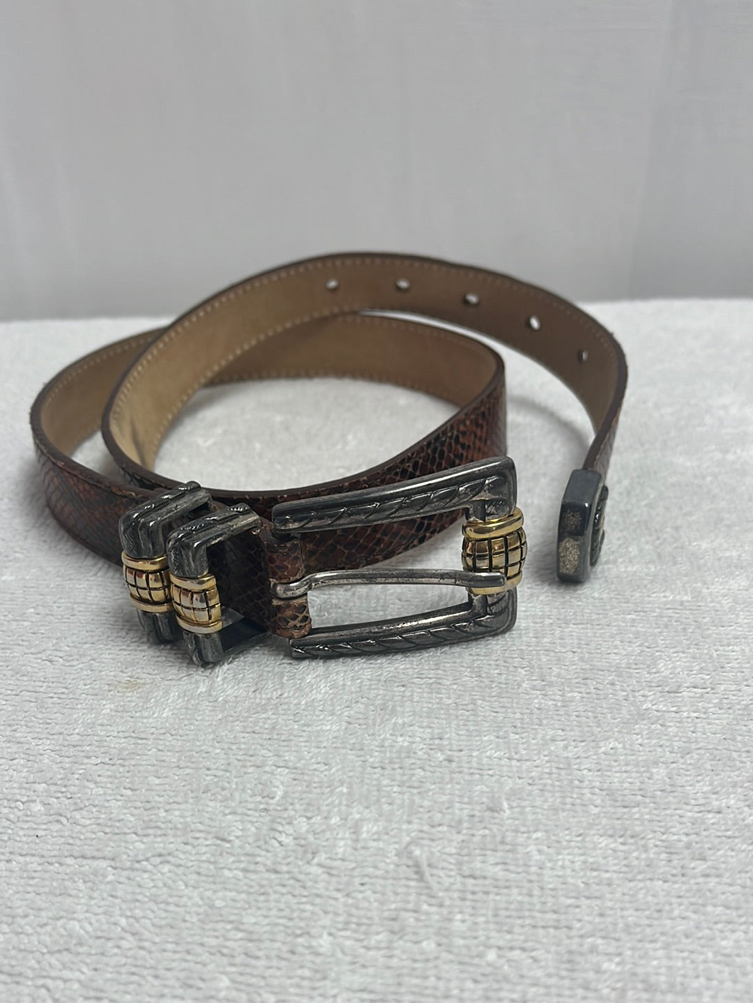 Black printed leather belt