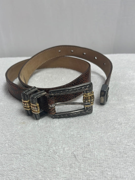 STREETS AHEAD Snakeskin Print Leather Belt with Vintage Italian Buckle -- Size M