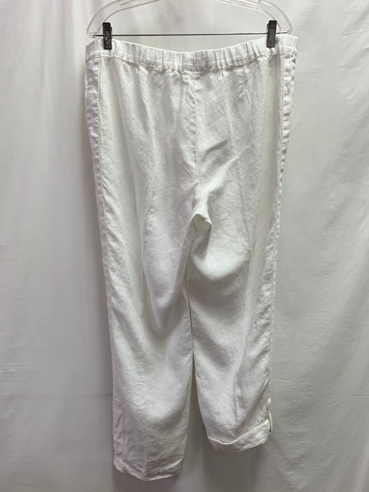 J JILL PURE JILL white LINEN Pull On Roll Tab Pants - L