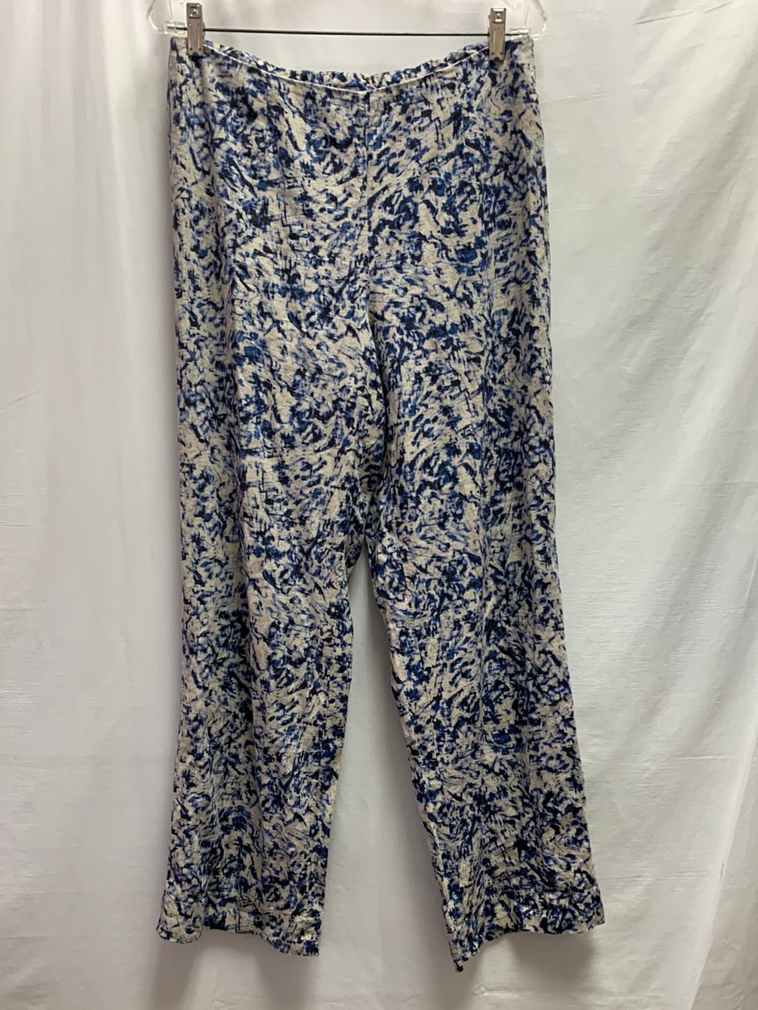 J. JILL blue print Linen & Rayon Blend Elastic Back Side Zip Pants - 10