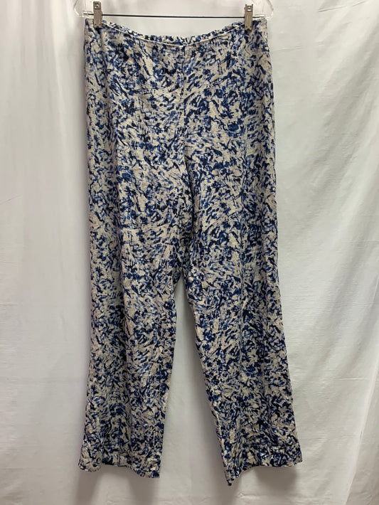 J. JILL blue print Linen & Rayon Blend Elastic Back Side Zip Pants - 10