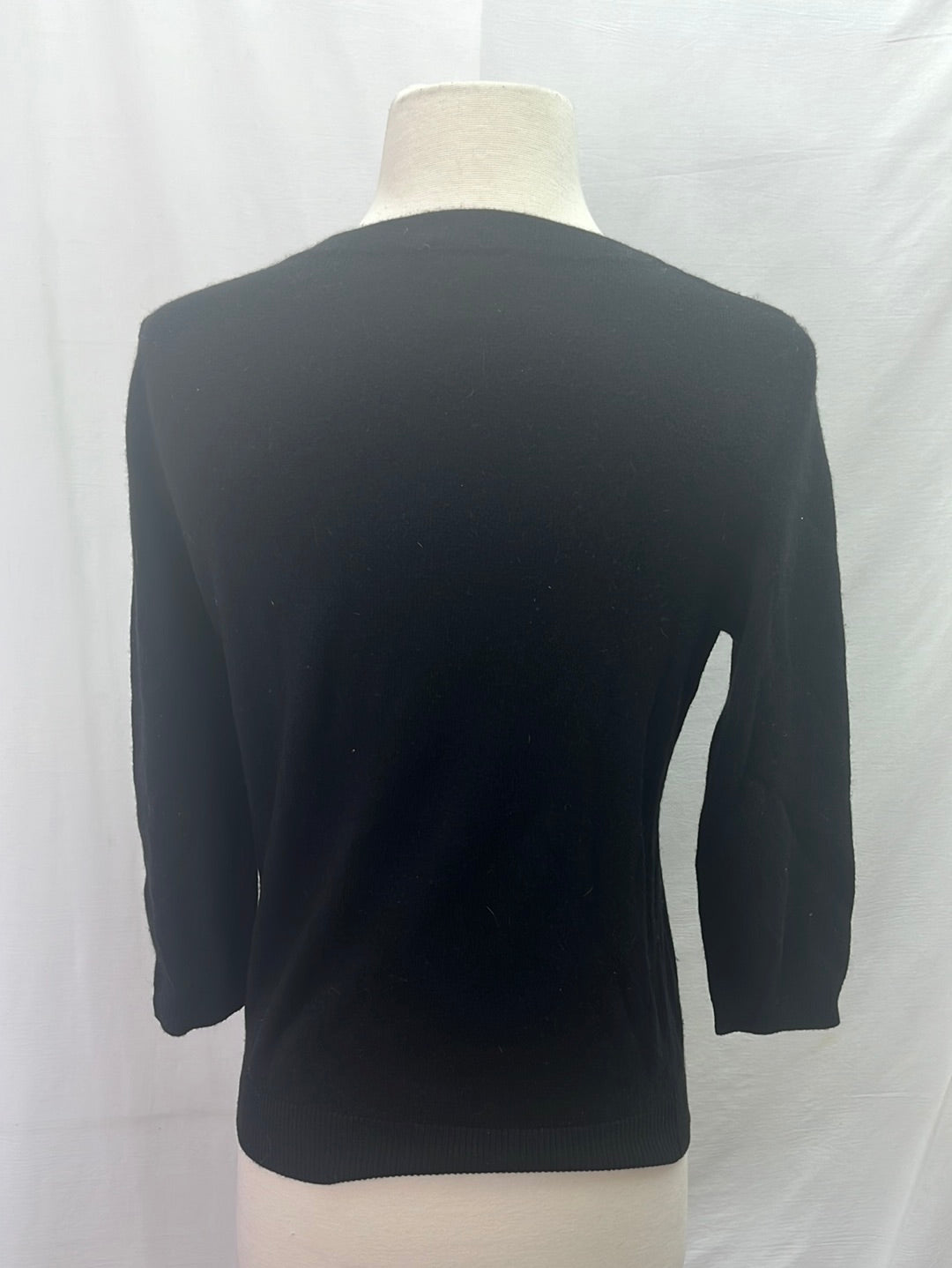 TALBOTS Black Crew Neck Cashmere Pullover 3/4 Sleeves Sweater -- XS