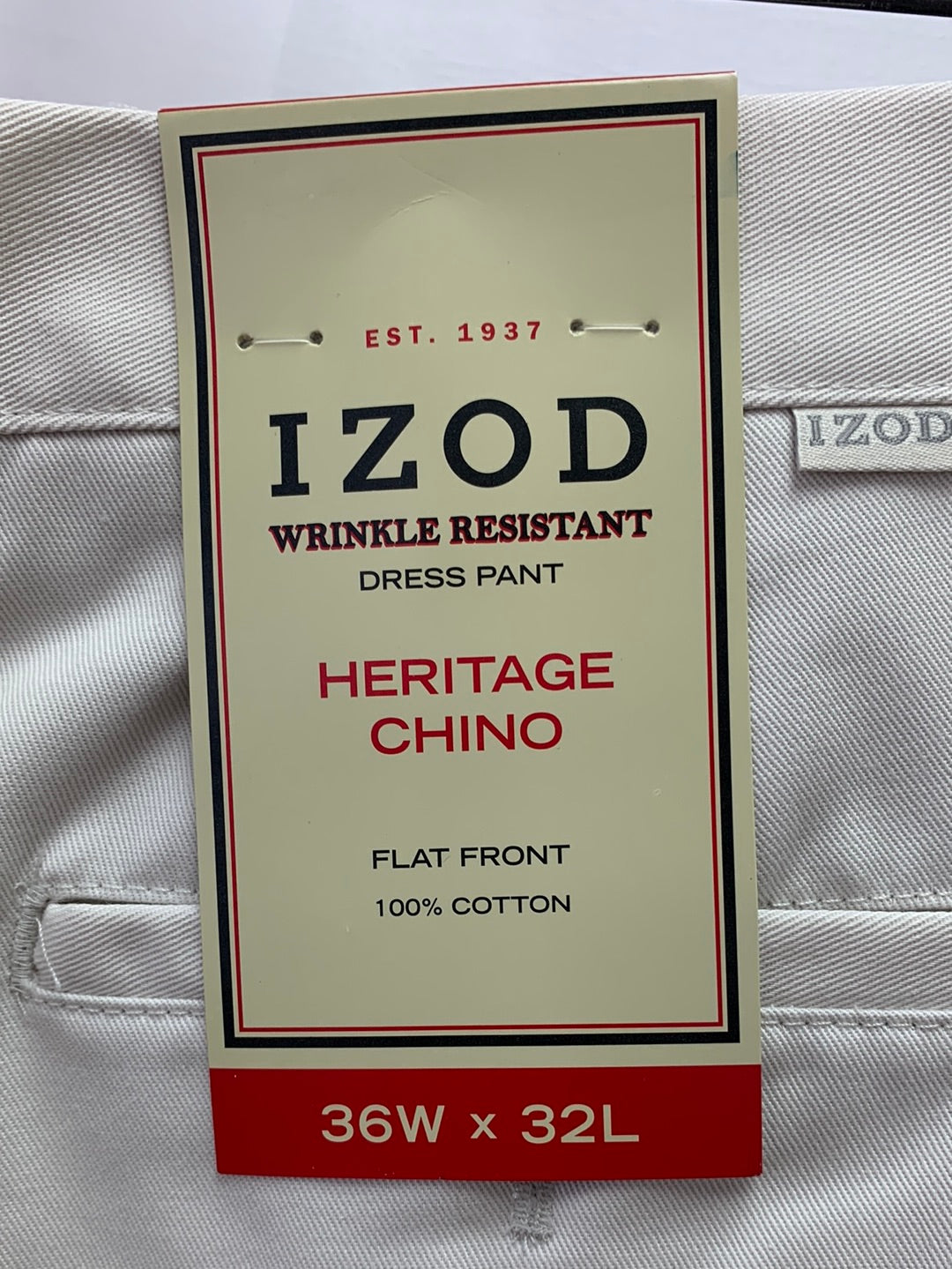 NWT - IZOD beige Heritage Chino Flat Front Wrinkle Resistant Pants - 36x32