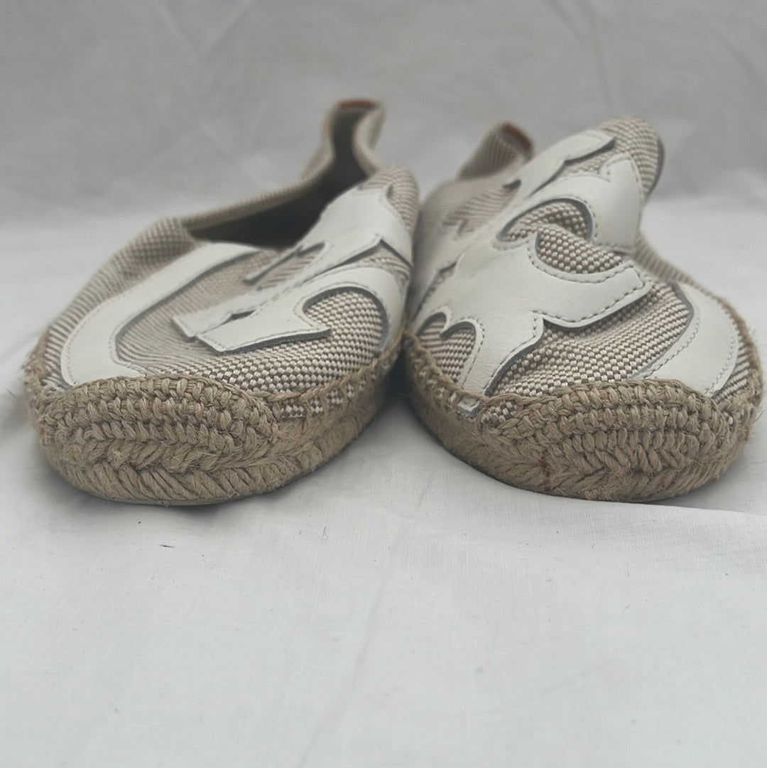 Tori Burch Beige Tweed Espadrilles with Ivory Leather Monogram -- Size 9M