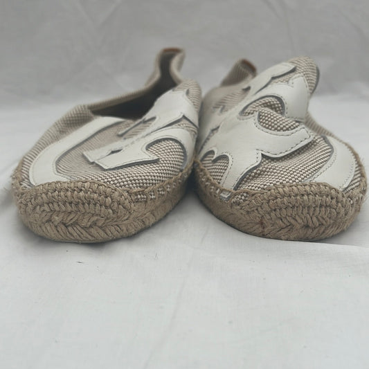 Tori Burch Beige Tweed Espadrilles with Ivory Leather Monogram -- Size 9M