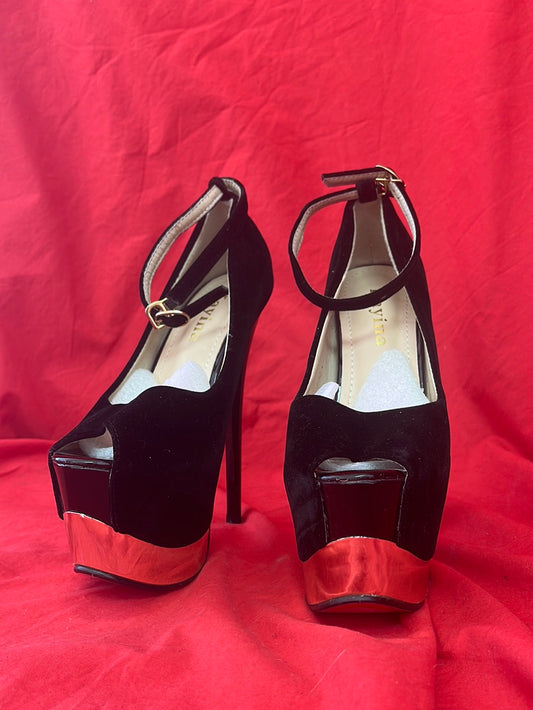 KAYINA Black Platform Ankle-Strap Stilletos -- Size 36 (US 6)