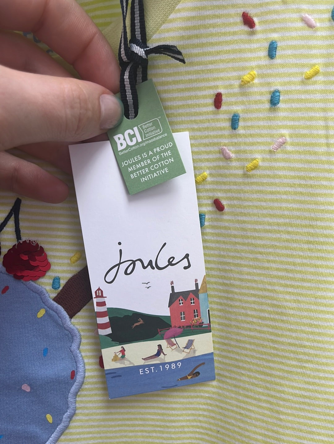 NWT -- JOULES Made-for-Mischief Emboidered and Sequined Ice-Cream Cone T-shirt -- Size 11 years