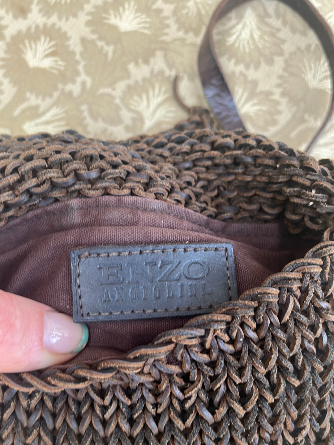 ENZO ANGOLINI -- Brown Woven Leather Crossbody Satchel Purse