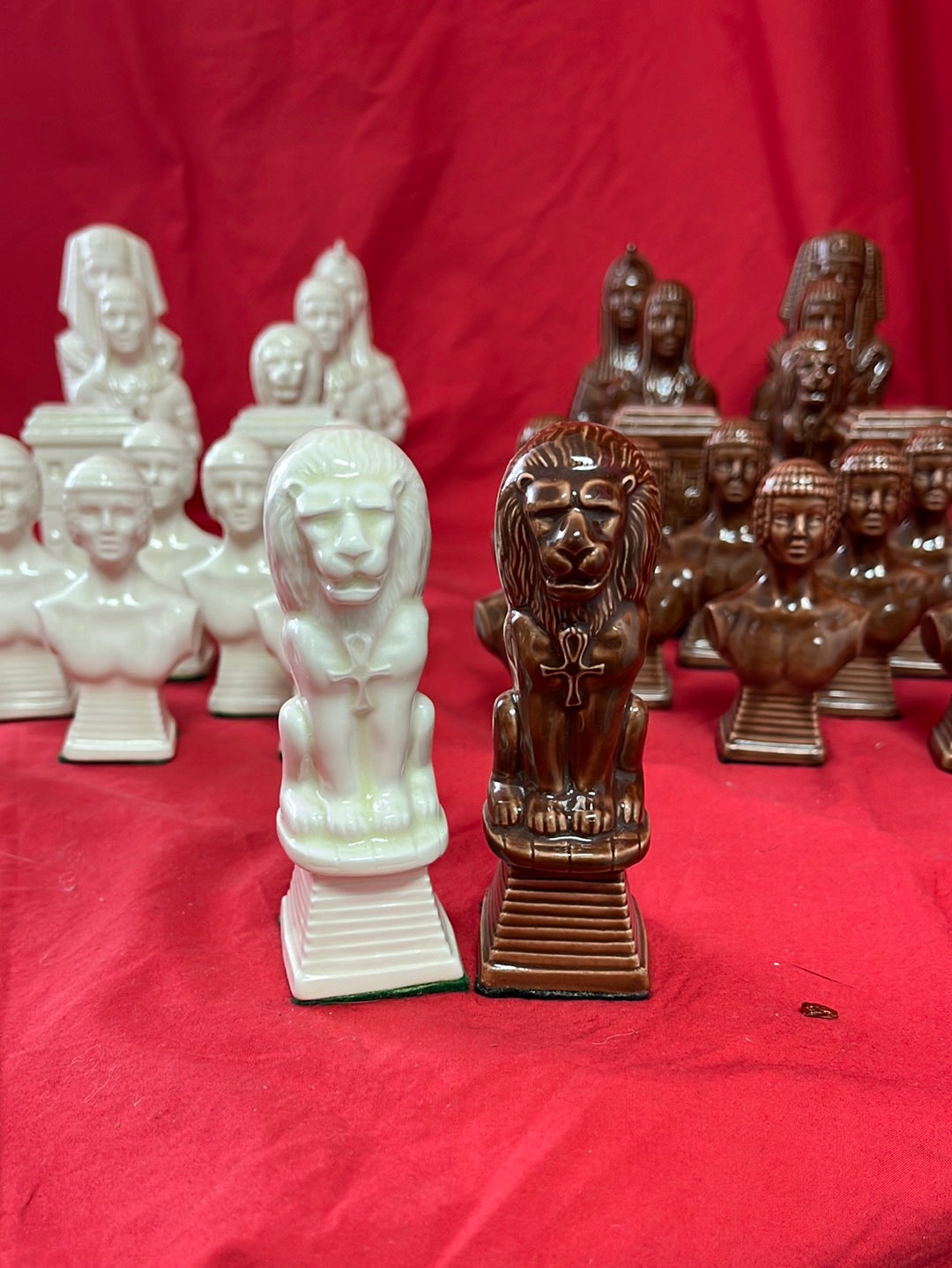 Unbranded/Unmarked Ancient Egyptian Themed Chess Pieces with Wicker Carrying Case
