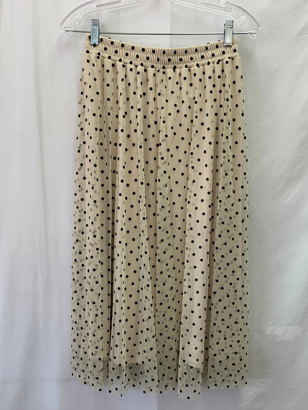 NWT - H&M cream black Polka Dot Mesh Tulle Midi Skirt - Small