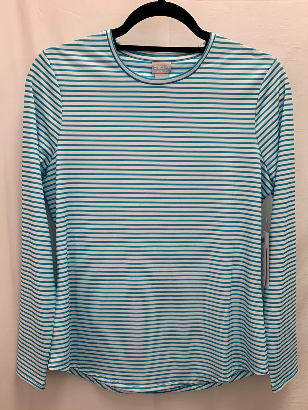 NWT - CHICO'S turquoise stripe ZENERGY UPF 50+ Crew Shirt - 0 | 4/6 S
