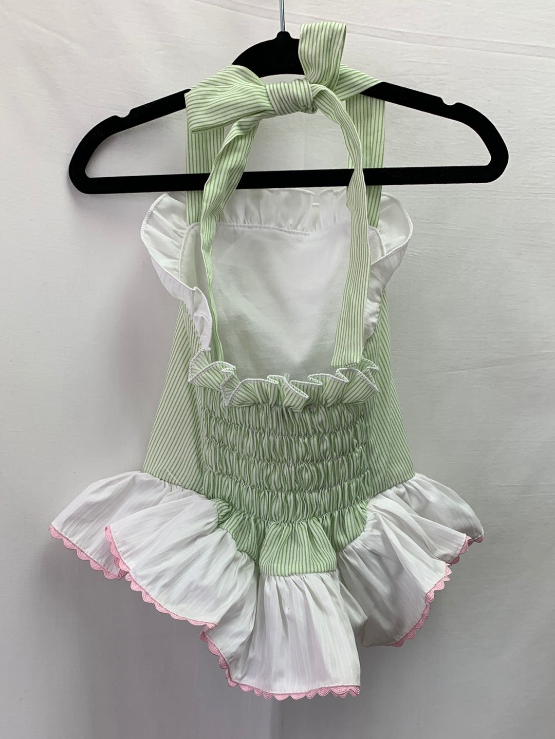 NWT - SWEET DREAMS green stripe Ruched Ruffle Infant Swimsuit - 6-9M
