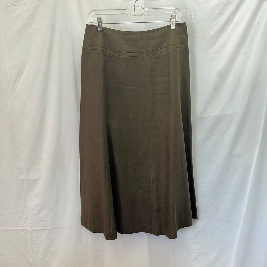 Talbots Dark Brown Irish Linen Front/Back Slit Full Length Skirt-- 10