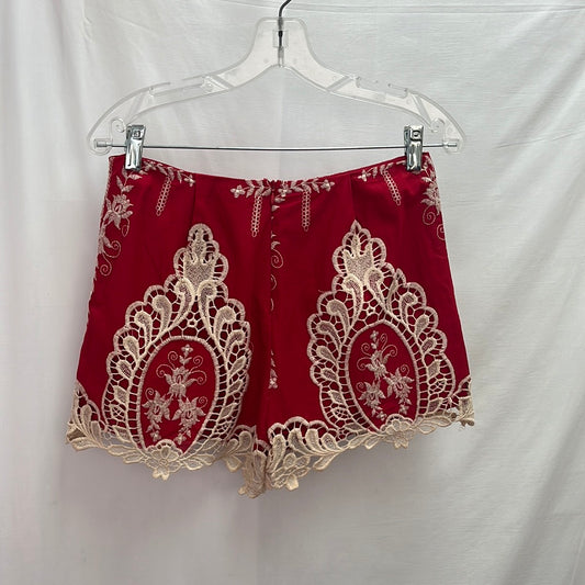 Ark & Co. Red Shorts with Ivory Lace Embroidery -- Size S