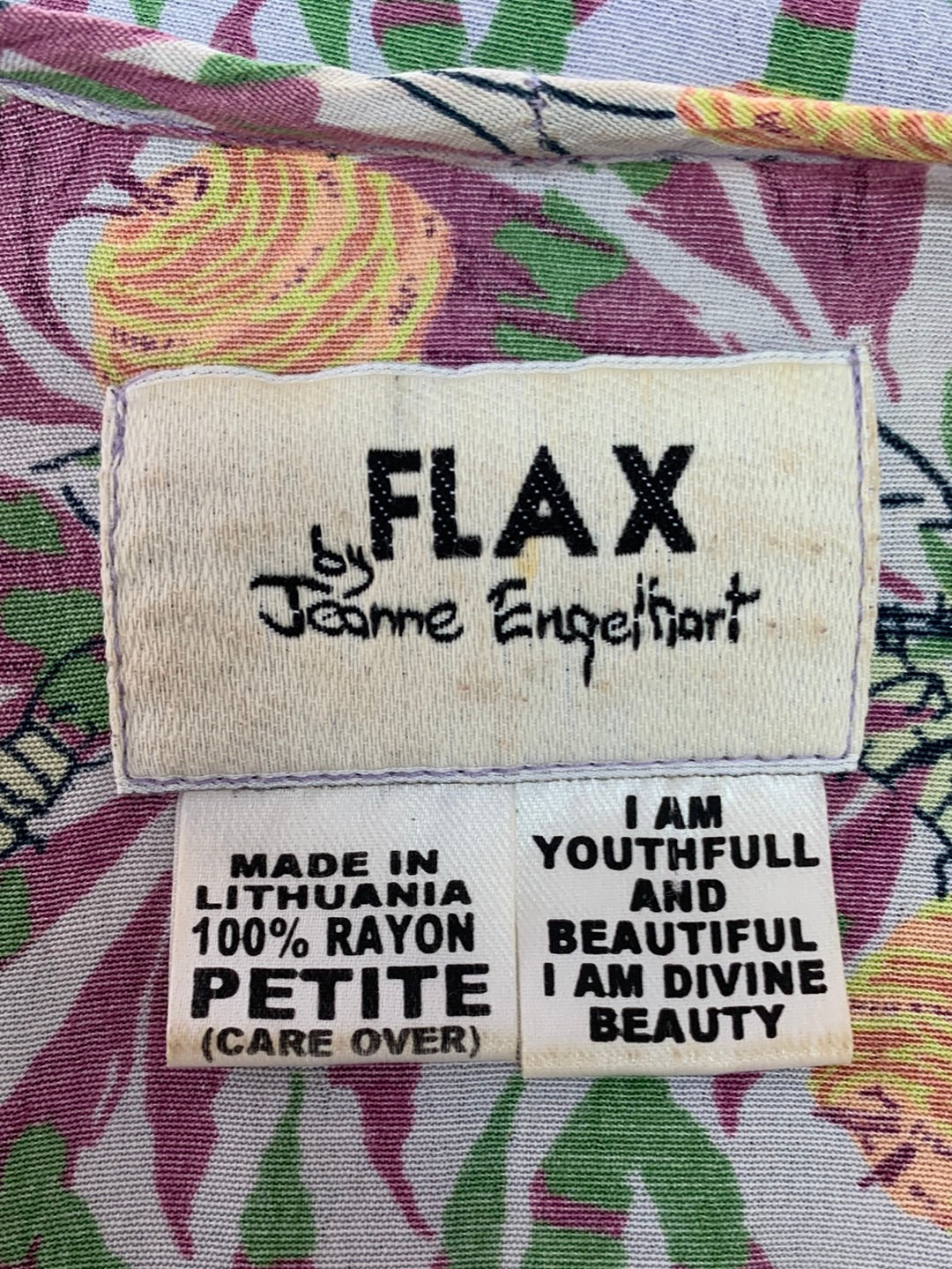 VINTAGE - FLAX JEANNE ENGELHART purple print Beetle Hive Top - Petite