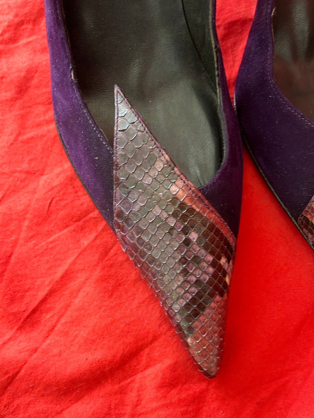 STUART WEITZMAN Purple Suede Heels with Snakeskin Toe -- Size 8.5