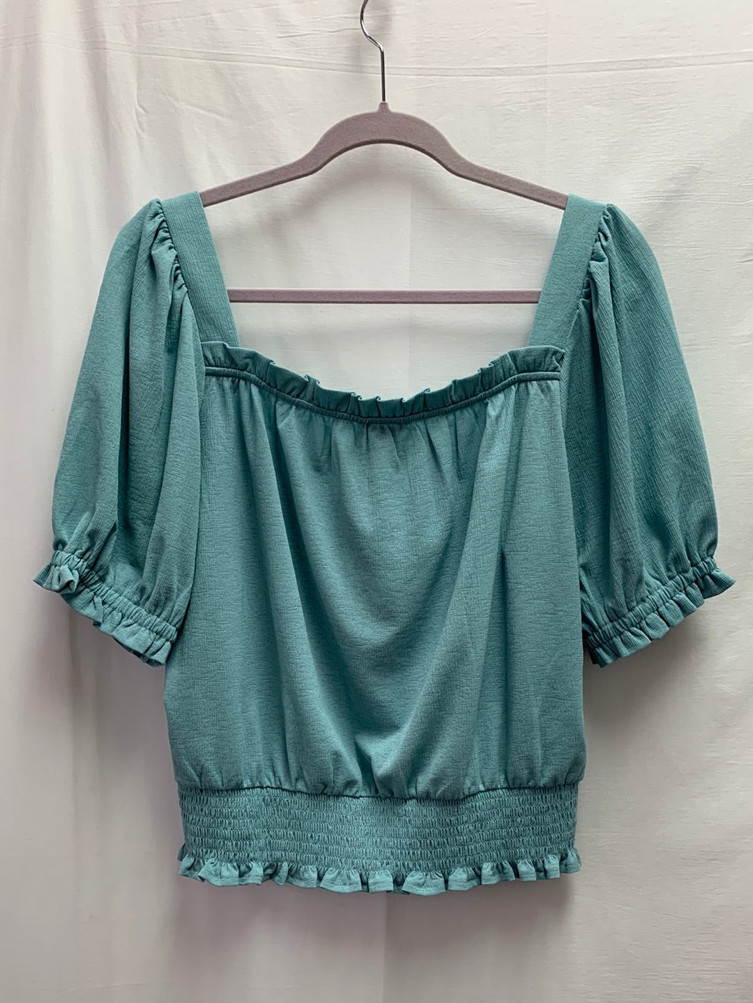 NWT - ANN TAYLOR LOFT cadet blue Puff Sleeve Smock Waist Shirt - M