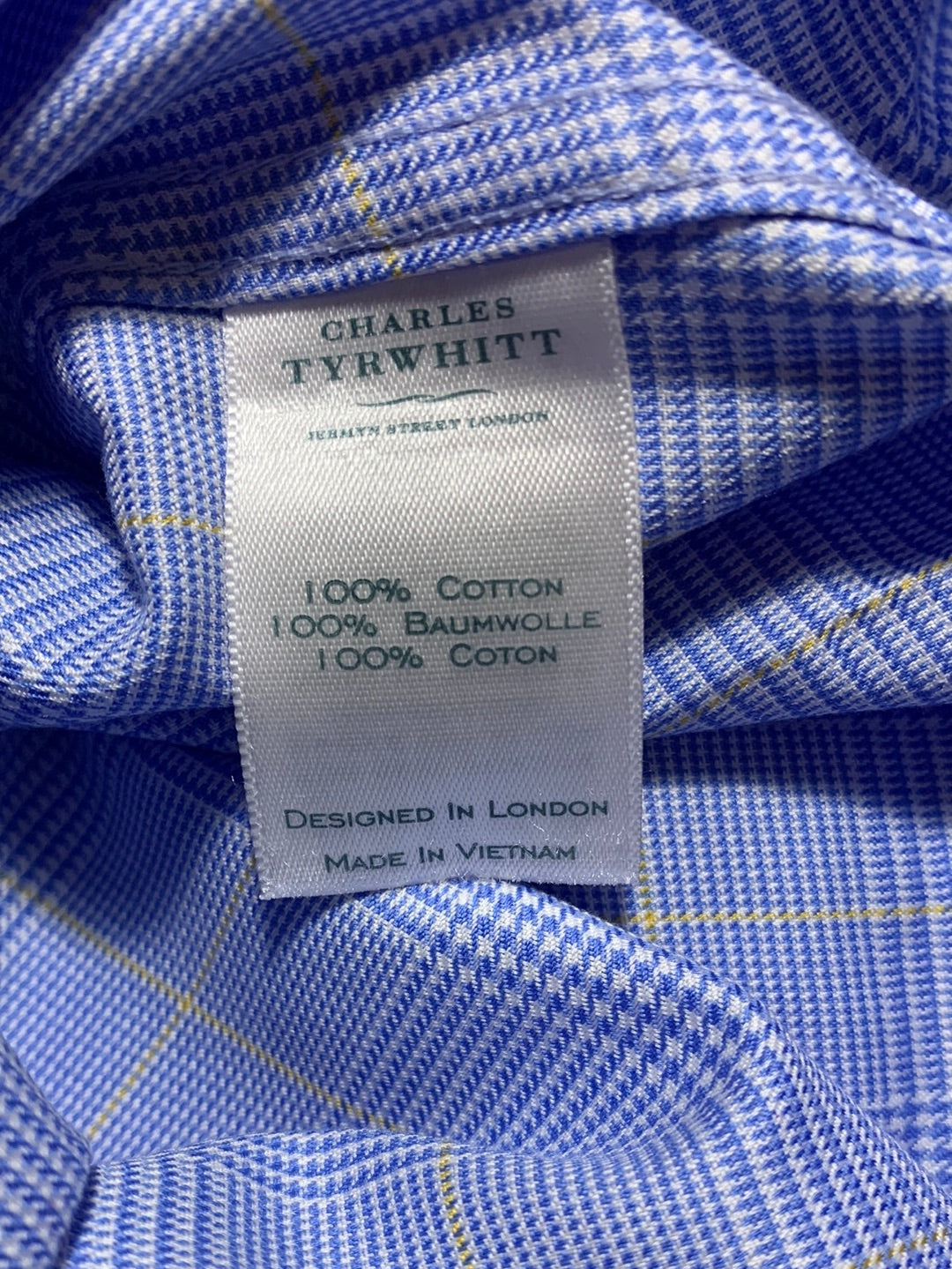 NEW - CHARLES TYRWHITT blue Prince of Whales Check Slim Fit Non-Iron Shirt - 16 35