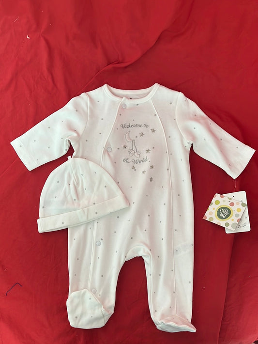 NIP -- LITTLE ME White Night Sky Footies with Beanie -- Size Newborn