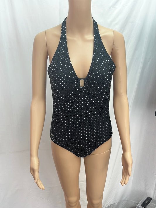 NWT -- SPEEDO Black White Polka Dot One-Piece Halter Swimsuit -- 12