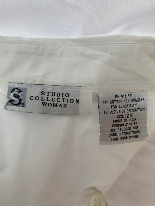 NWT VTG - STUDIO COLLECTION white Teacher School Embroidery Shirt - 2X