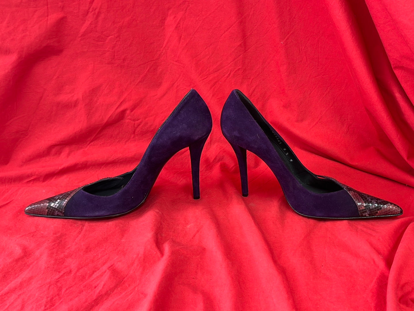 STUART WEITZMAN Purple Suede Heels with Snakeskin Toe -- Size 8.5