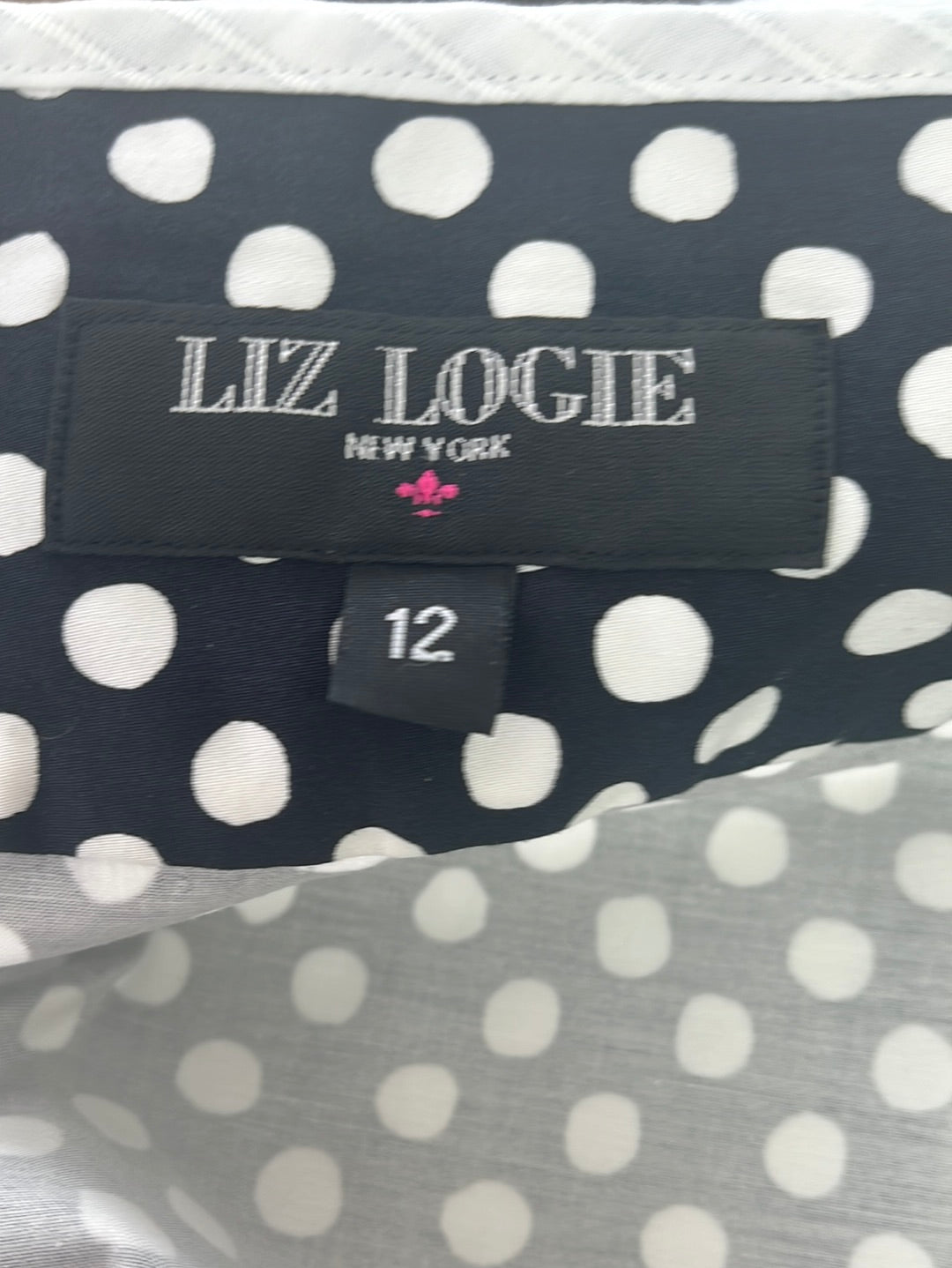 VTG -- LIZ LOGIE Navy White Polka Dots Wrap Skirt -- 12