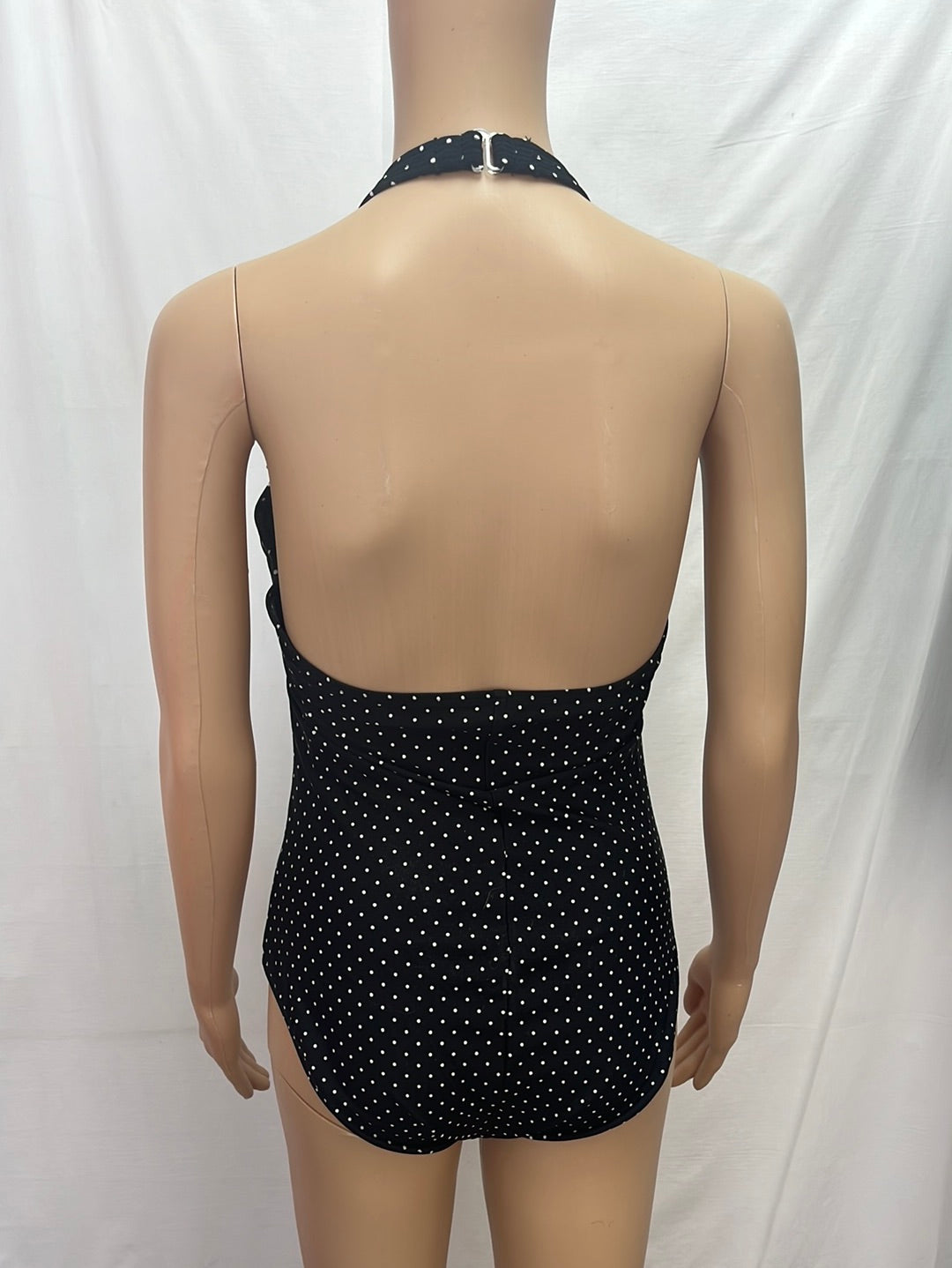 NWT -- SPEEDO Black White Polka Dot One-Piece Halter Swimsuit -- 12
